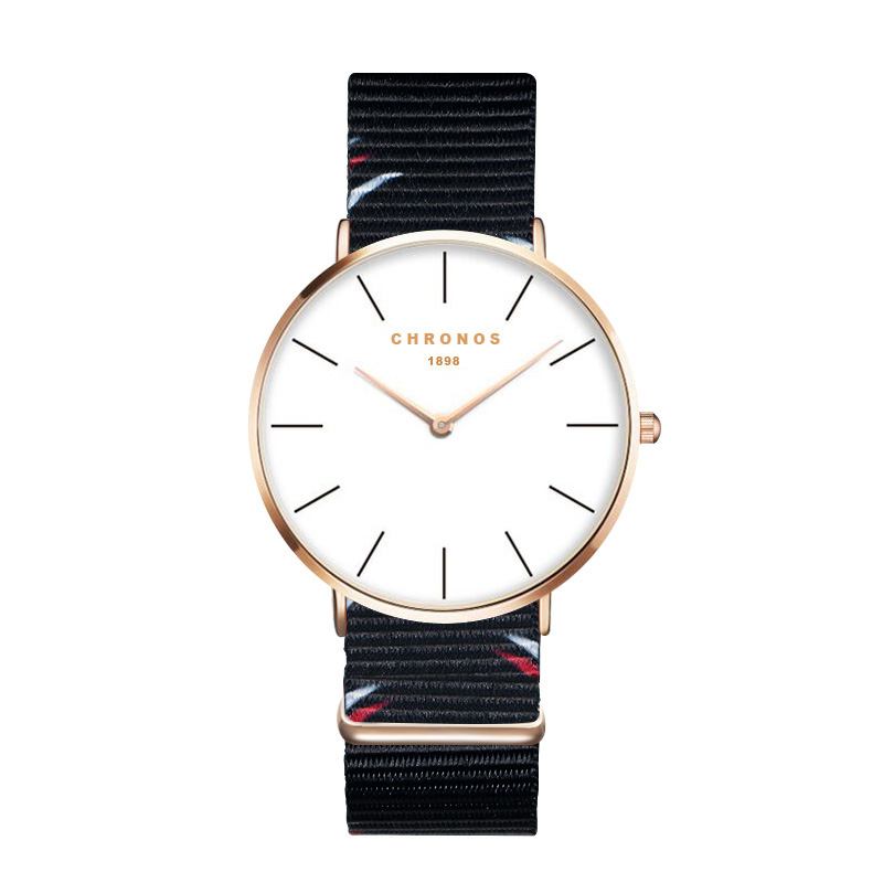 Rose Gold Case Unisex Armbandsur Nylon Armband Quartz Movement Watch