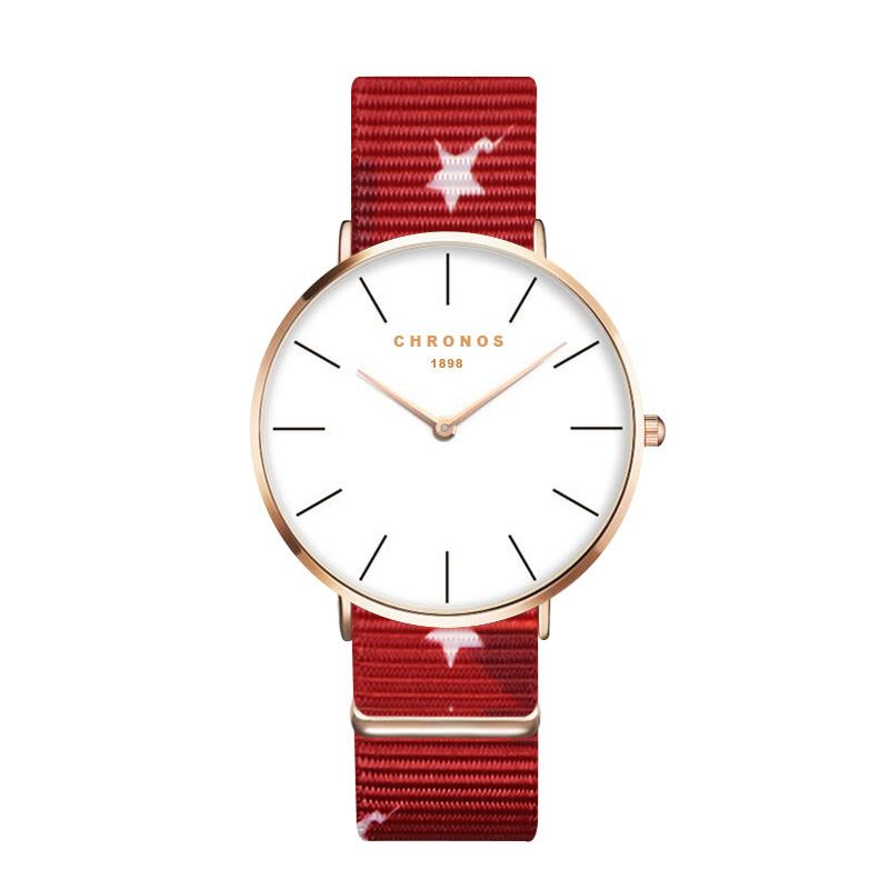 Rose Gold Case Unisex Armbandsur Nylon Armband Quartz Movement Watch