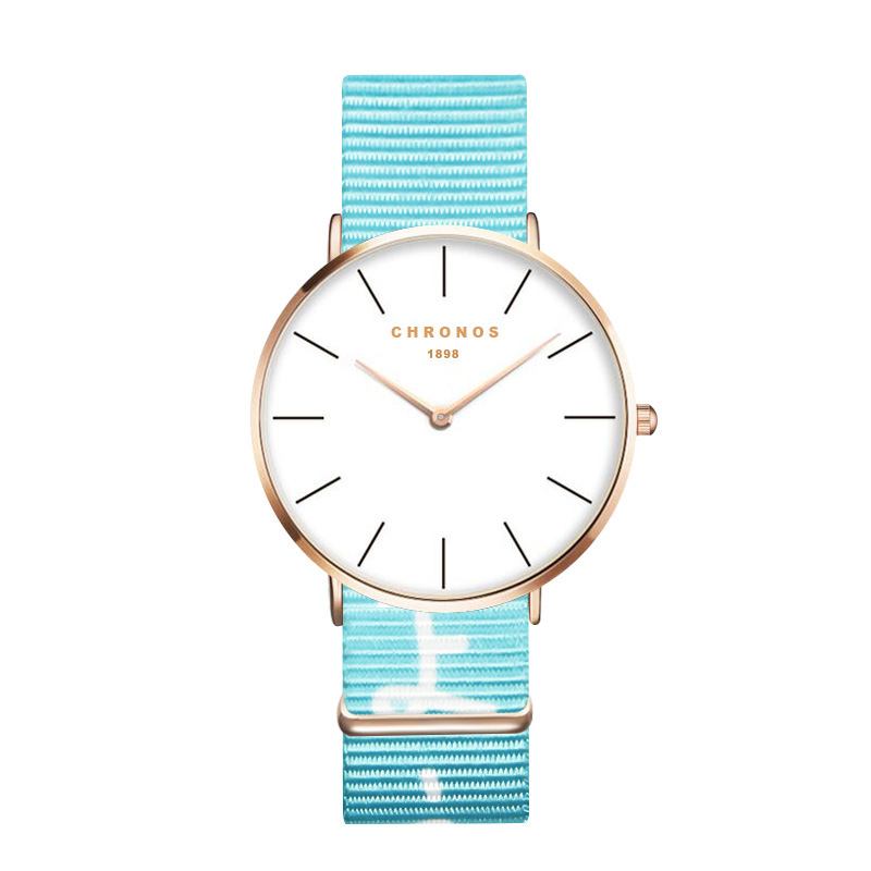 Rose Gold Case Unisex Armbandsur Nylon Armband Quartz Movement Watch