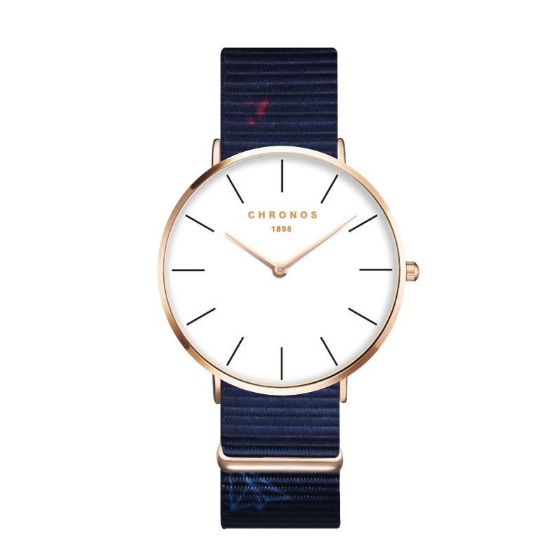 Rose Gold Case Unisex Armbandsur Nylon Armband Quartz Movement Watch