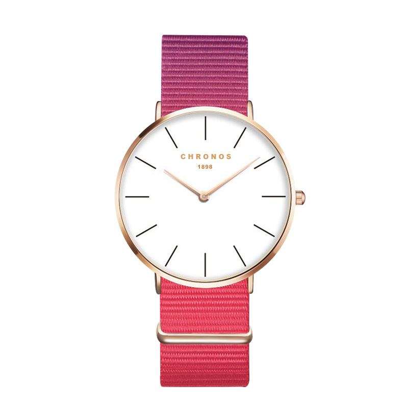 Rose Gold Case Unisex Armbandsur Nylon Armband Quartz Movement Watch