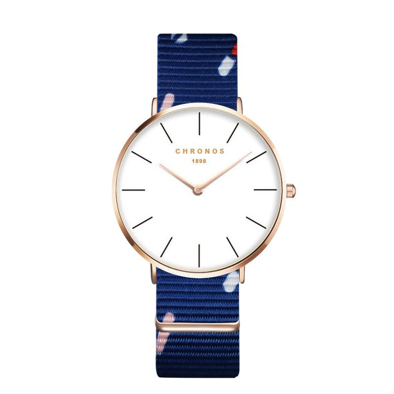 Rose Gold Case Unisex Armbandsur Nylon Armband Quartz Movement Watch