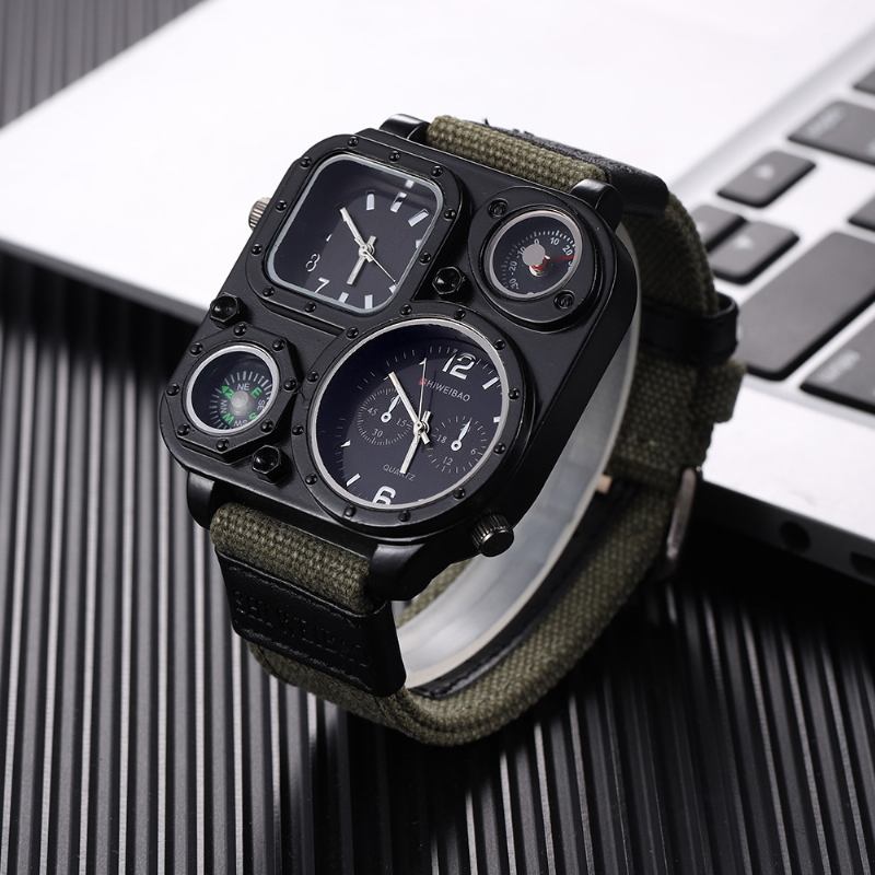 Shiweibao 3 Färger Denim Herr Vintage Klocka Dekorerad Multi-time Zone Dial Pointer Quartz Watch