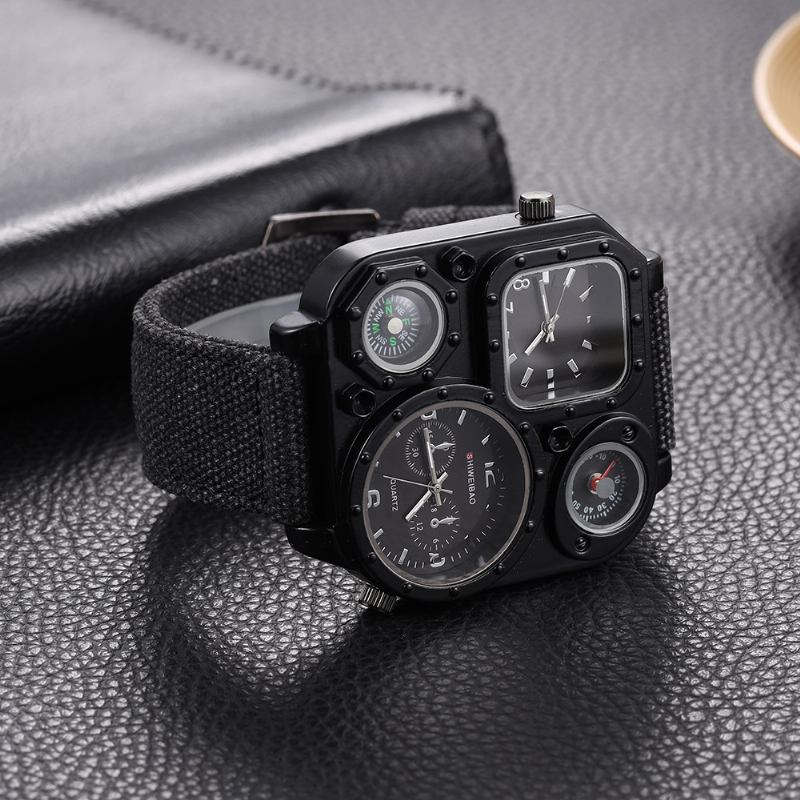 Shiweibao 3 Färger Denim Herr Vintage Klocka Dekorerad Multi-time Zone Dial Pointer Quartz Watch