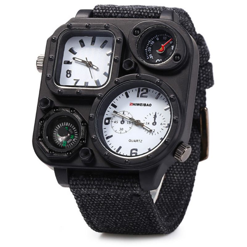 Shiweibao 3 Färger Denim Herr Vintage Klocka Dekorerad Multi-time Zone Dial Pointer Quartz Watch