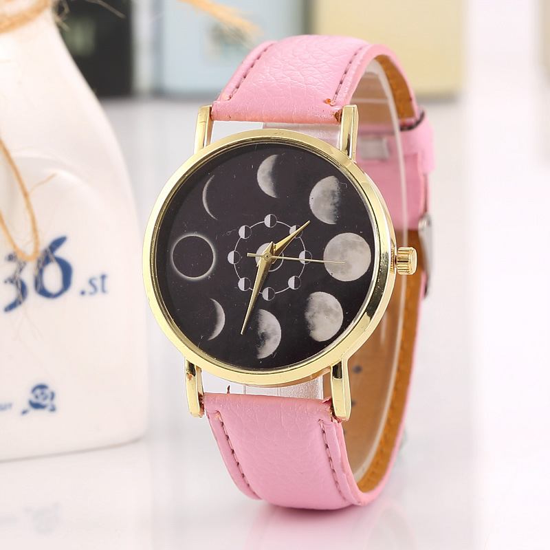 Solar Moon Phase Lunar Eclipse Unisex Watch Läderrem Quartz Watch För Dam Män