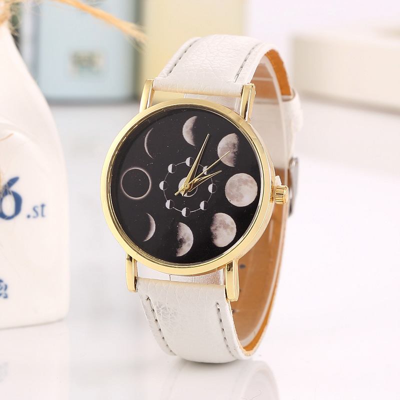 Solar Moon Phase Lunar Eclipse Unisex Watch Läderrem Quartz Watch För Dam Män