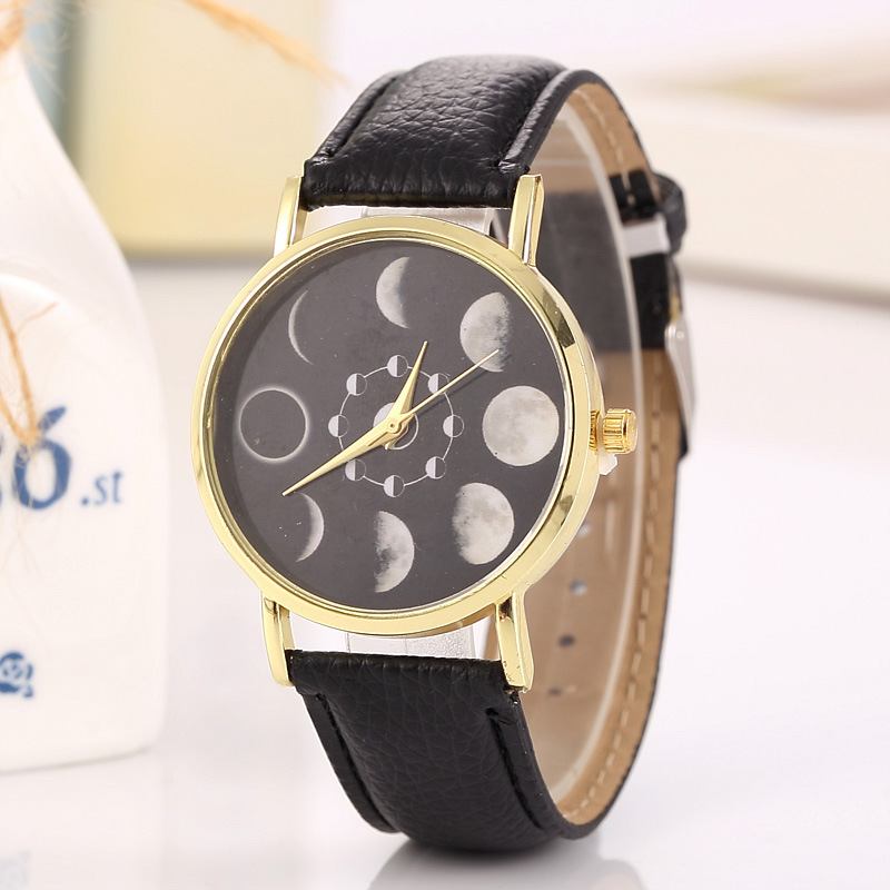 Solar Moon Phase Lunar Eclipse Unisex Watch Läderrem Quartz Watch För Dam Män