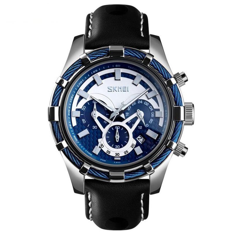 Sport Lyx Läderrem Lysande Vattentät Herrklocka Quartz Watch