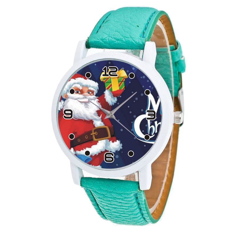 Tecknad Jultomte Med Stjärnhimmelsmönster Pu-läderrem Kid Watch Mode Barn Quartz Watch