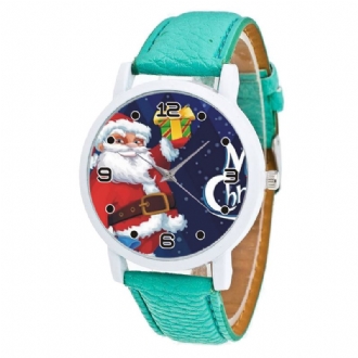 Tecknad Jultomte Med Stjärnhimmelsmönster Pu-läderrem Kid Watch Mode Barn Quartz Watch