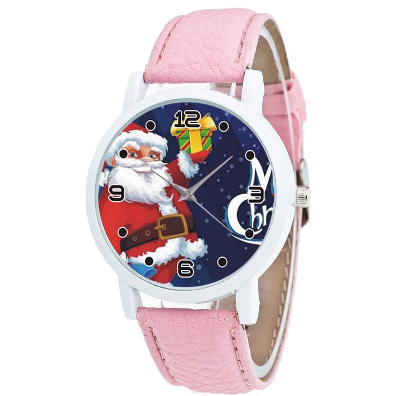 Tecknad Jultomte Med Stjärnhimmelsmönster Pu-läderrem Kid Watch Mode Barn Quartz Watch