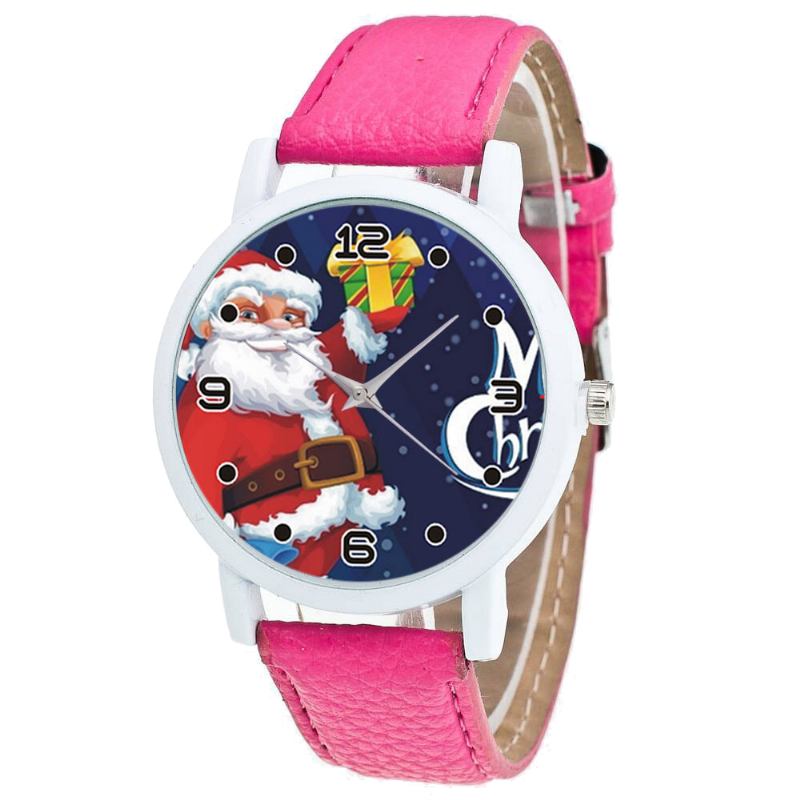 Tecknad Jultomte Med Stjärnhimmelsmönster Pu-läderrem Kid Watch Mode Barn Quartz Watch