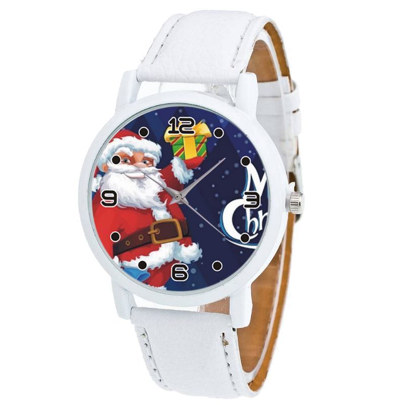 Tecknad Jultomte Med Stjärnhimmelsmönster Pu-läderrem Kid Watch Mode Barn Quartz Watch