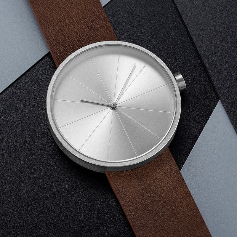 Turntable Simple Art Dial Läderrem Herr Casual Quartz Watch