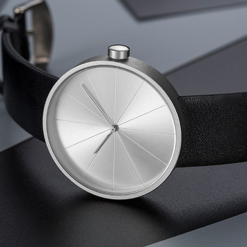 Turntable Simple Art Dial Läderrem Herr Casual Quartz Watch