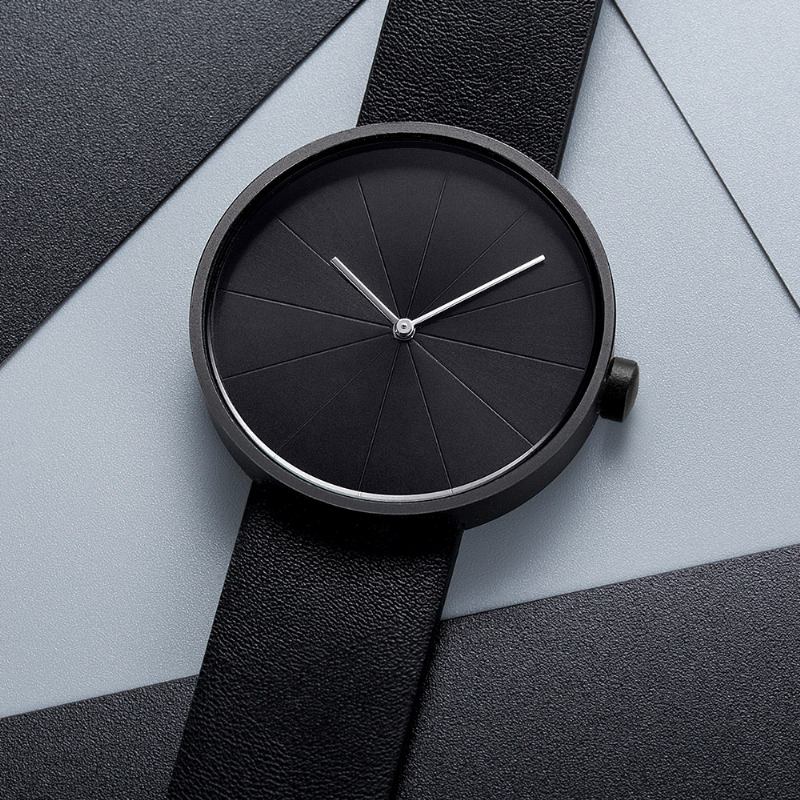 Turntable Simple Art Dial Läderrem Herr Casual Quartz Watch