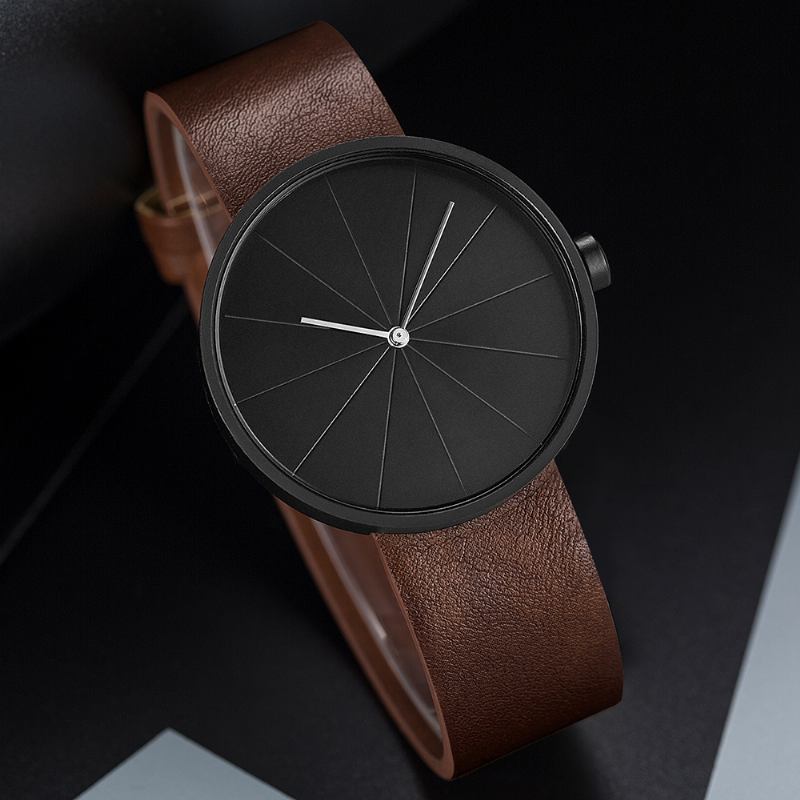 Turntable Simple Art Dial Läderrem Herr Casual Quartz Watch