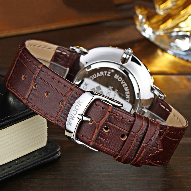 Ultratunn Casual Style Herr Armbandsur Läder Watch Band Quartz Watches