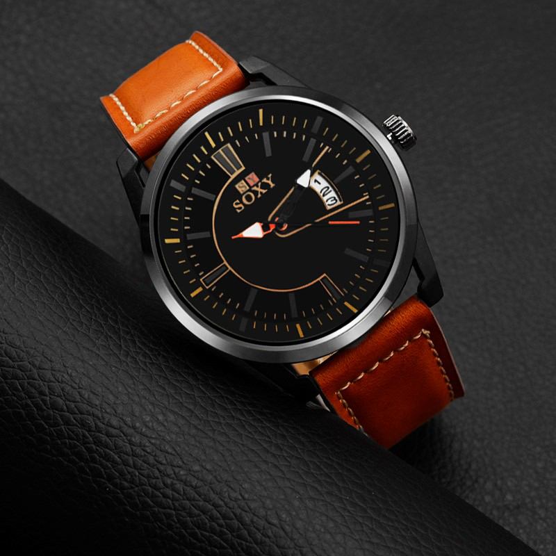 Ultratunn Mode Stil Herrklocka Läderrem Quartz Armbandsur