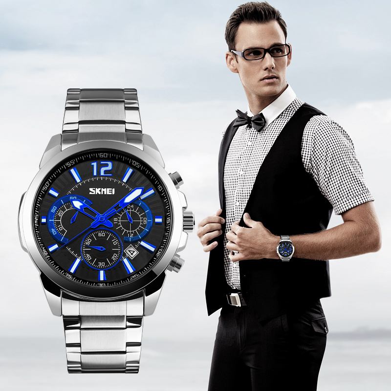 Vattentät Stoppur Display Datum Casual Style Bussiness Herr Quartz Watches