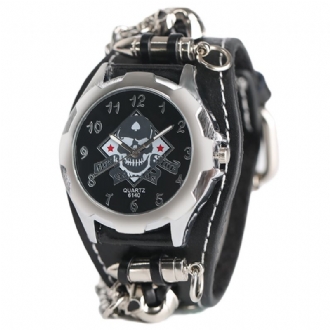 Vintage Fyrkantig Urtavla Herrklocka Hollow Skull Leather Quartz Watch