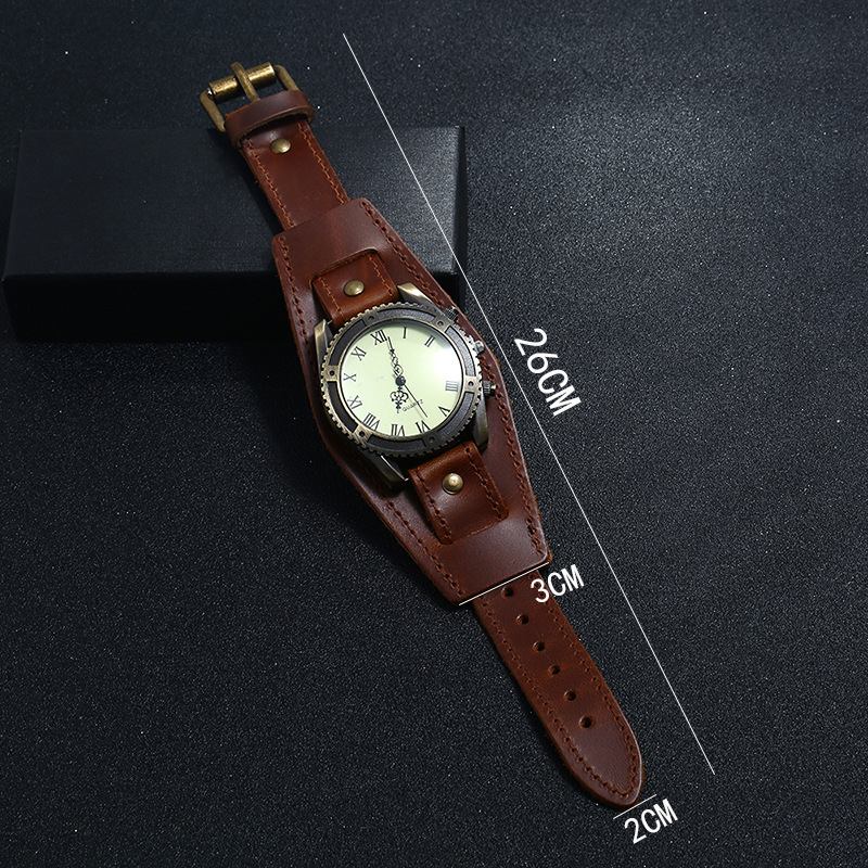 Vintage Ko Läder Armband Watch Justerbar Rem Romerska Siffror Män Quartz Watch