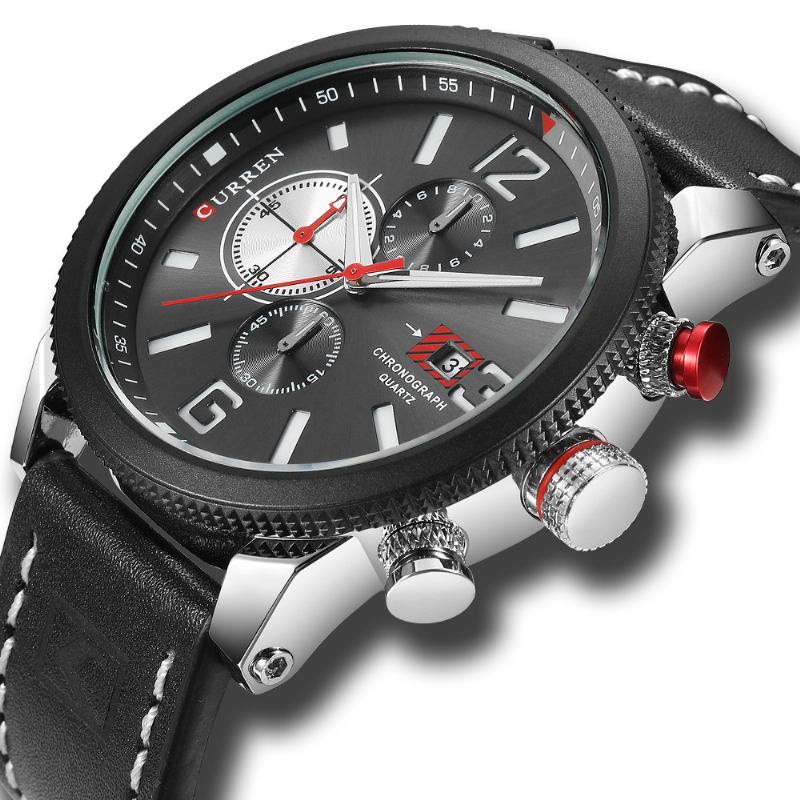 Working Little Dials Chronograph Quartz Watch Vattentät Sport Herrklocka