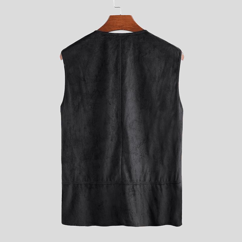 Herr Vintage V-hals Dragsko Enfärgad Casual Vest