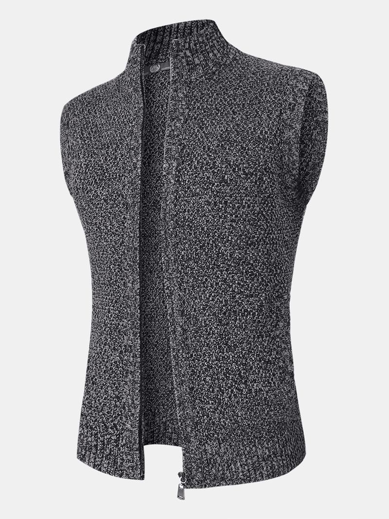 Knit Zip Front Casual Ärmlösa Västar För Män Med Snedficka