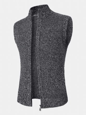 Knit Zip Front Casual Ärmlösa Västar För Män Med Snedficka