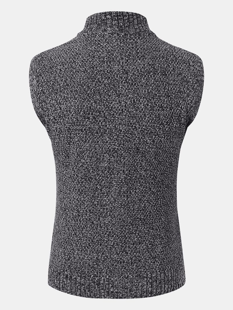 Knit Zip Front Casual Ärmlösa Västar För Män Med Snedficka