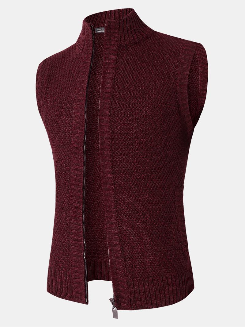 Knit Zip Front Casual Ärmlösa Västar För Män Med Snedficka