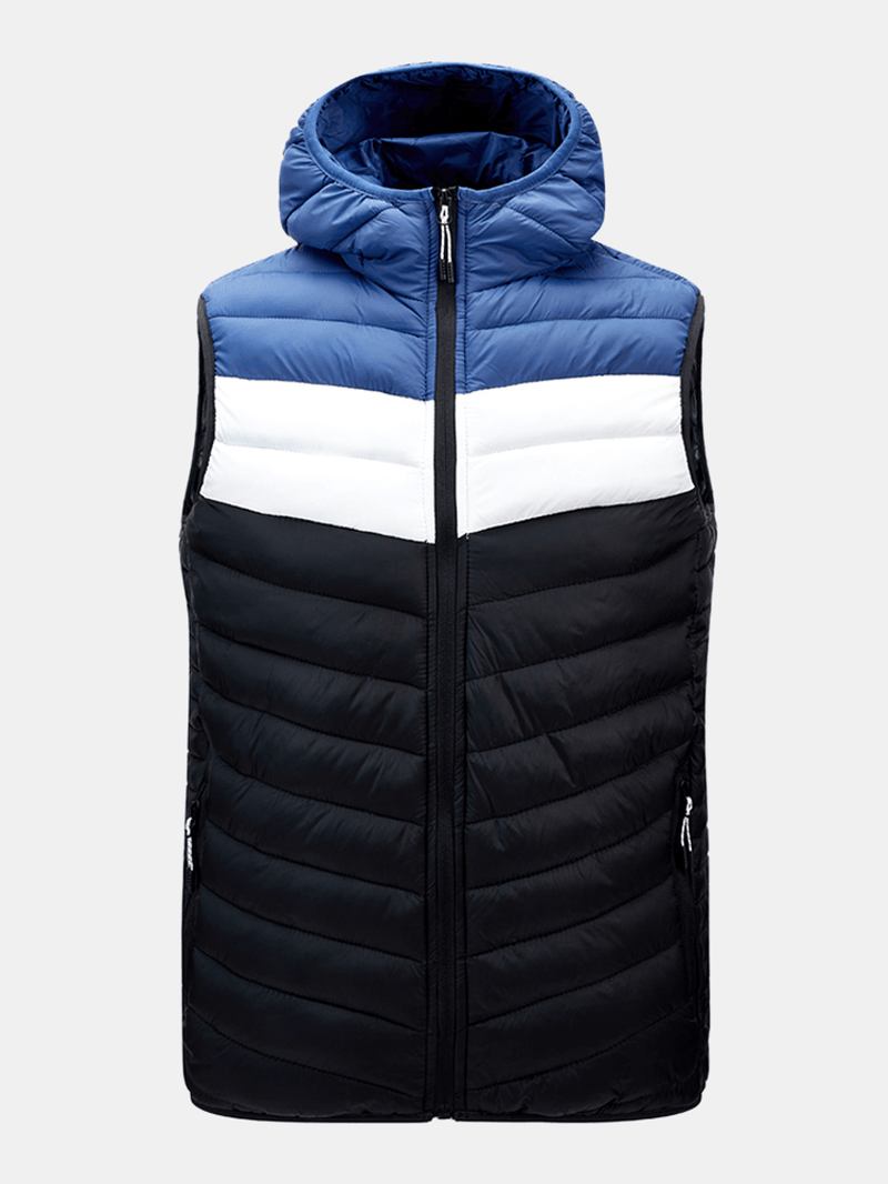 Män Patchwork Ärmlös Varm Dragkedja Hooded Vadderad Gilet-väst