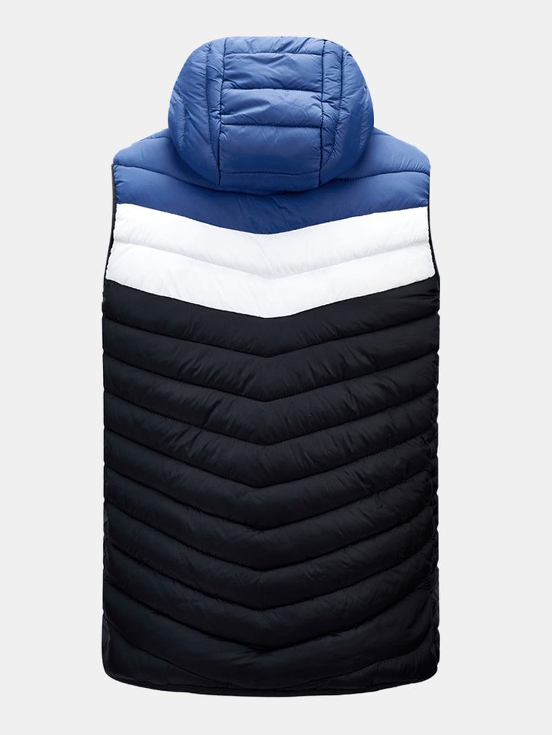 Män Patchwork Ärmlös Varm Dragkedja Hooded Vadderad Gilet-väst