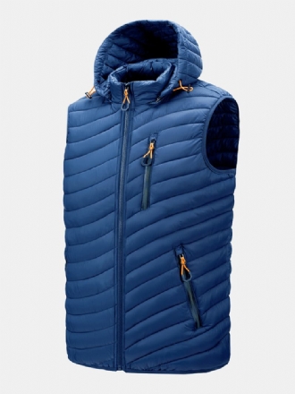 Män Zip Front Quilted Casual Vadderade Löstagbara Huvvästar Med Ficka