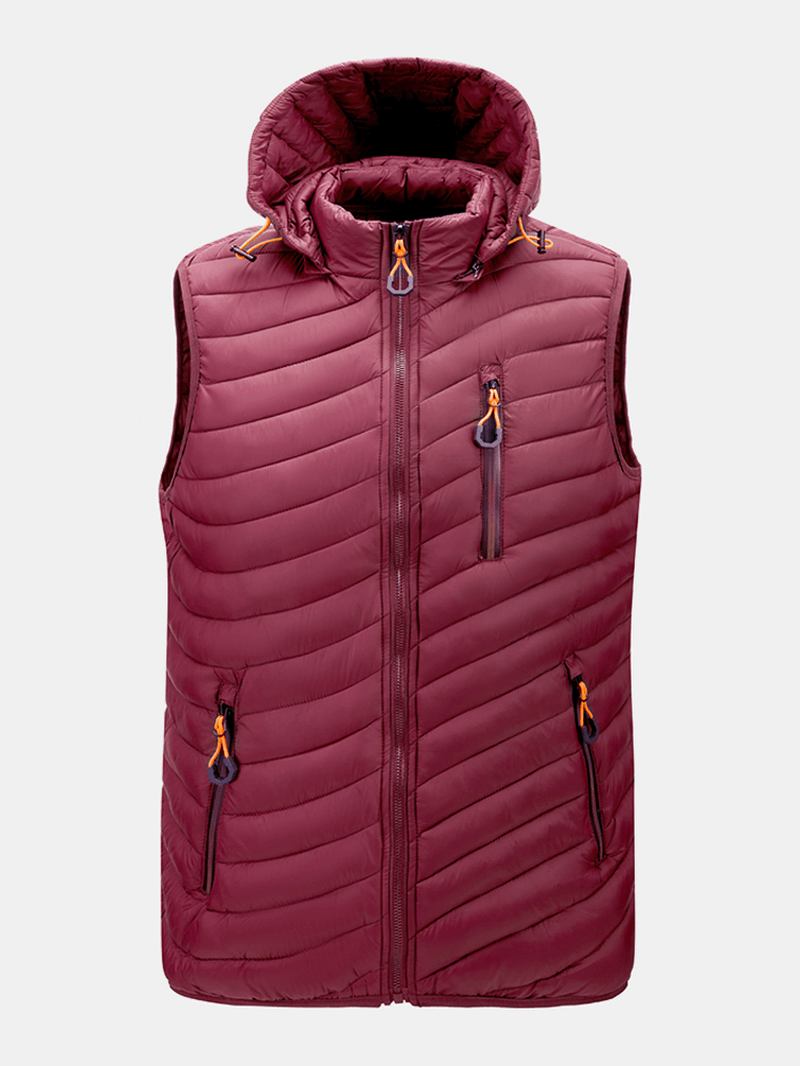 Män Zip Front Quilted Casual Vadderade Löstagbara Huvvästar Med Ficka