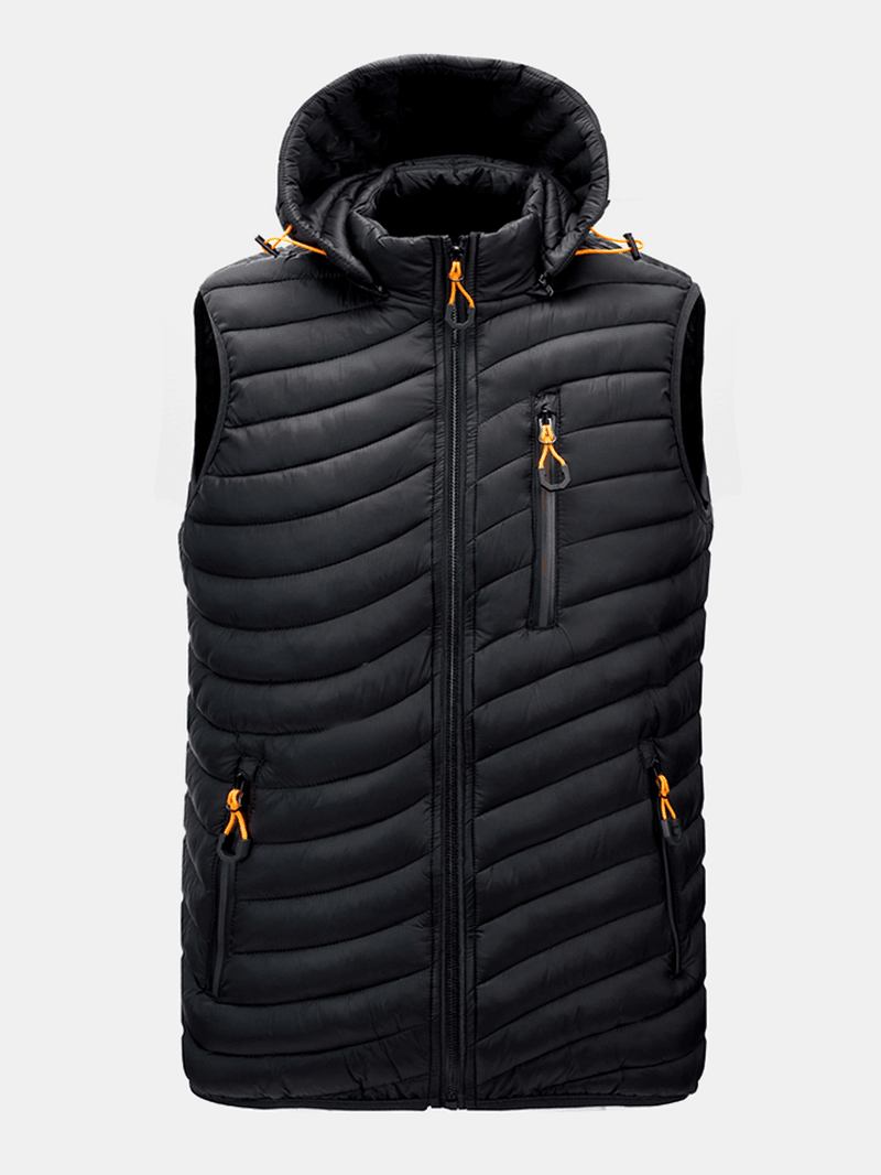 Män Zip Front Quilted Casual Vadderade Löstagbara Huvvästar Med Ficka