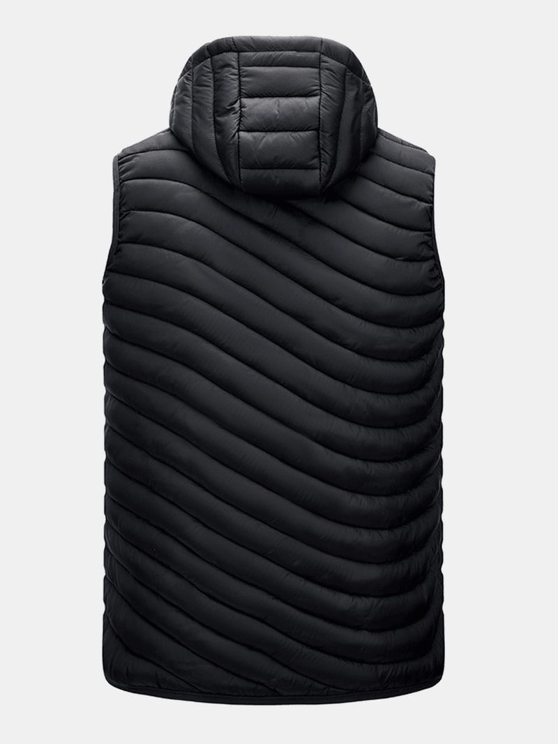 Män Zip Front Quilted Casual Vadderade Löstagbara Huvvästar Med Ficka