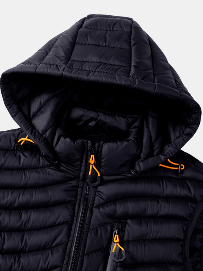 Män Zip Front Quilted Casual Vadderade Löstagbara Huvvästar Med Ficka