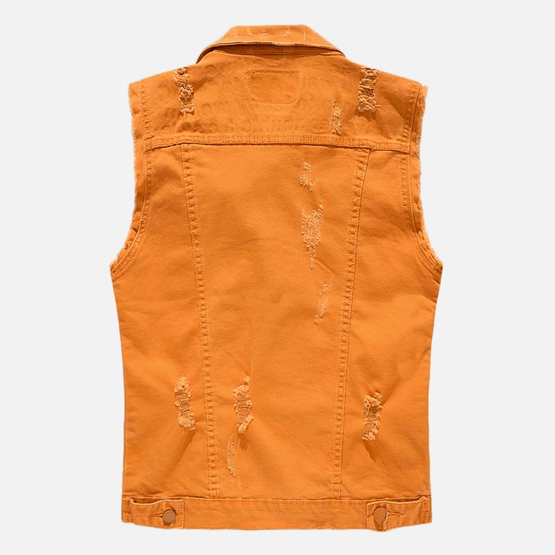 Man Pocket Ripped Jean Vest Ärmlös Jeansjacka