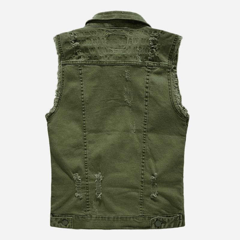 Man Pocket Ripped Jean Vest Ärmlös Jeansjacka