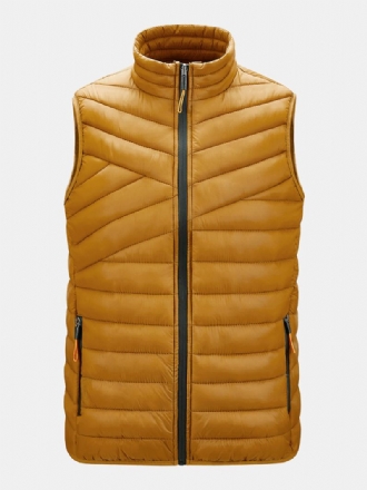 Solid Quilted Zip Front Ärmlösa Vadderade Västar För Män Med Welt-ficka