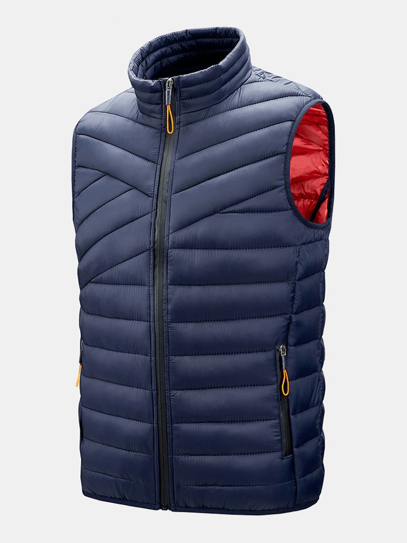 Solid Quilted Zip Front Ärmlösa Vadderade Västar För Män Med Welt-ficka