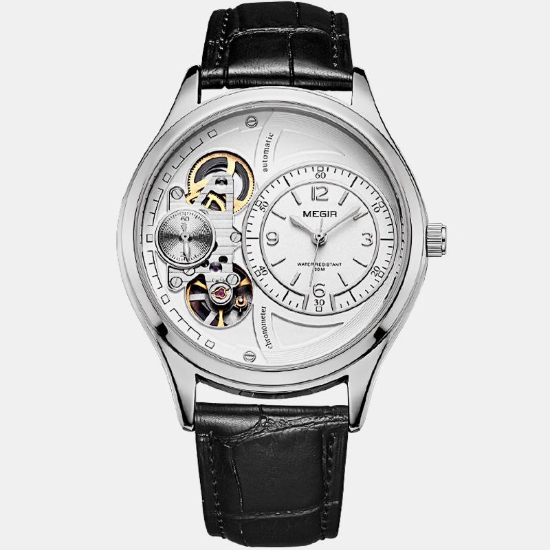 Business Style Herr Armbandsur Hollow Dial Automatisk Mekanisk Klocka