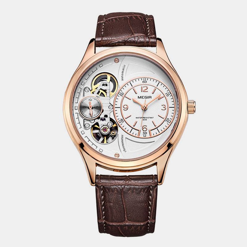 Business Style Herr Armbandsur Hollow Dial Automatisk Mekanisk Klocka