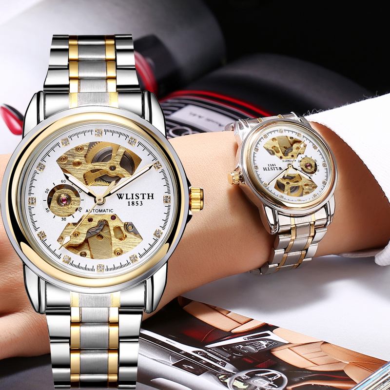 Mode Hollow Dial Luminous Pointer Business Style Herrklocka Automatisk Mekanisk Klocka