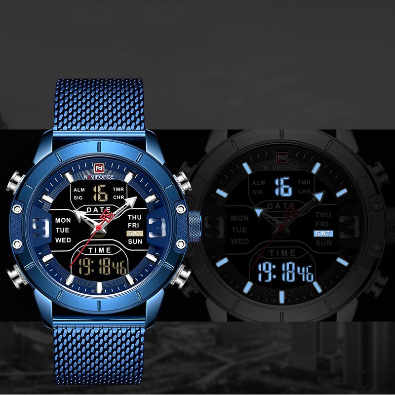 Business Style Led Dual Digital Watch Vattentät Full Steel Quartz Watch