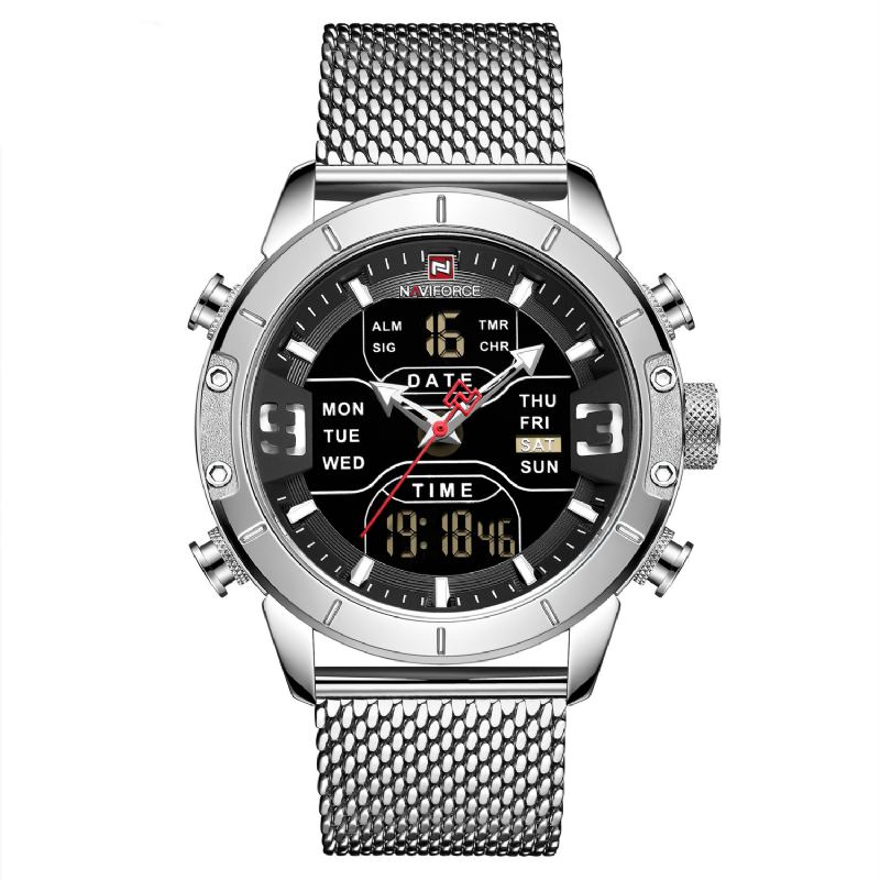 Business Style Led Dual Digital Watch Vattentät Full Steel Quartz Watch