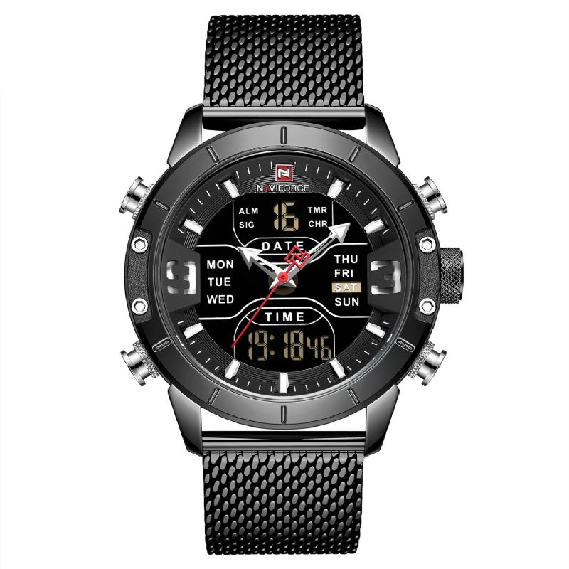 Business Style Led Dual Digital Watch Vattentät Full Steel Quartz Watch